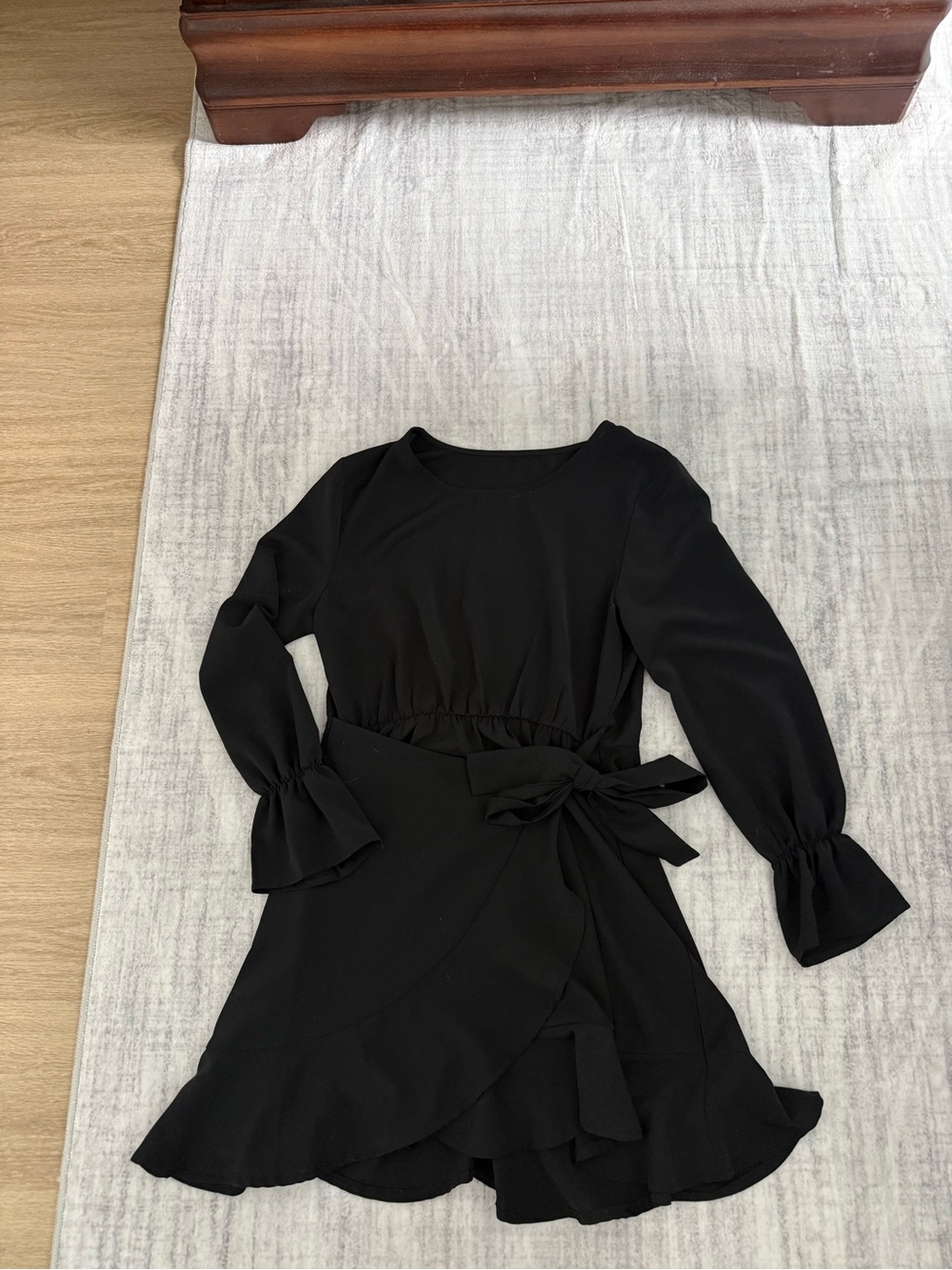 Amazon Black Long Sleeve Ruffle Wrap Dress